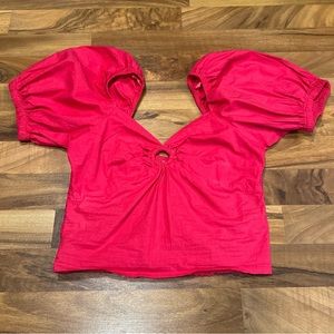 Sim & Sam Bubble Sleeve Crop Top Smocked Back Ring Sweetheart‎ Neckline Size Med